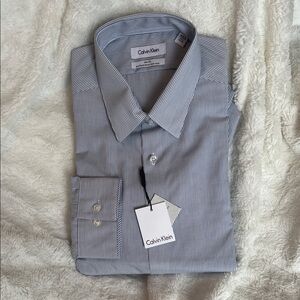 Calvin Klein Men's Navy Pinstripe Dress Shirt